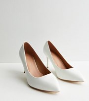New Look Extra Wide Fit White Leather-Look Stiletto Heel Court Shoes